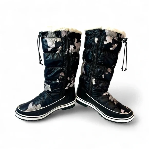 GlobalWin Women's Black & Gray Camouflage Snow Boots • Faux Fur Lining •Size 8.5 - Picture 4 of 16